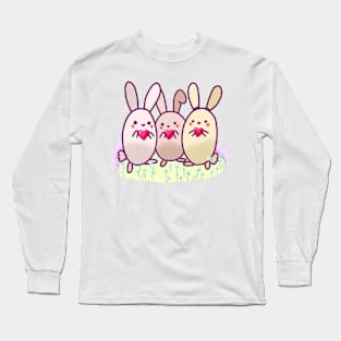 Three cute bunnies with hearts Long Sleeve T-Shirt